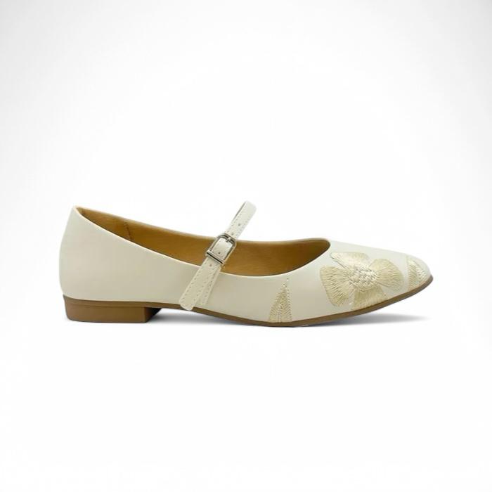Sapatilha Off White com Bordado Floral - Lilian Soares
