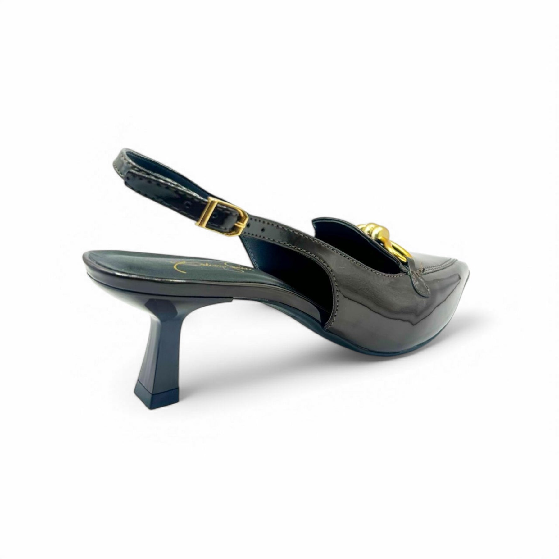 Slingback Marrom Café Verniz com Bridão Dourado - Lilian Soares