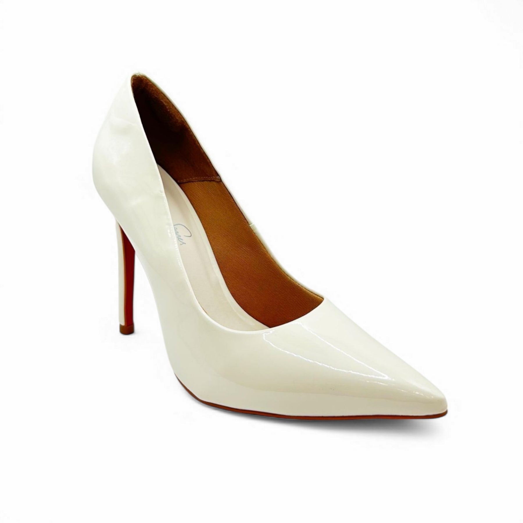 Scarpin Off White Verniz com Sola Vermelha Salto Alto - Lilian Soares