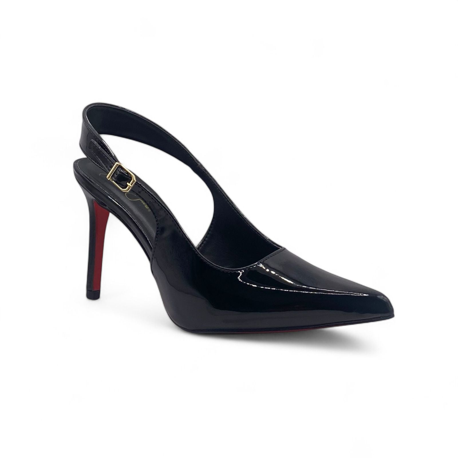 Scarpin Slingback Preto Verniz com Sola Vermelha Salto Médio - Lilian Soares