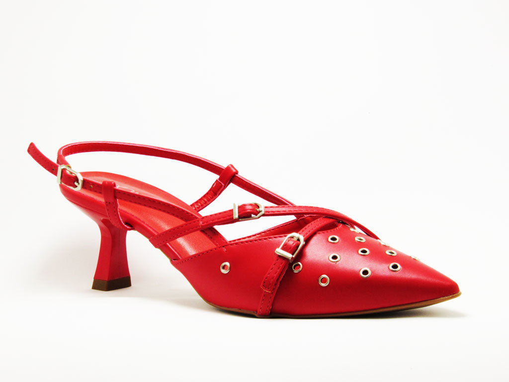 Scarpin Slingback Vermelho Salto Baixo - Lilian Soares