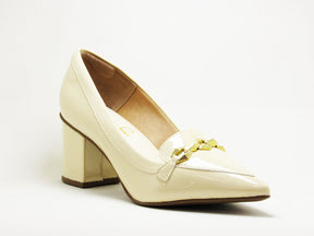 Scarpin Creme com Bridão Dourado Salto Bloco - Lilian Soares