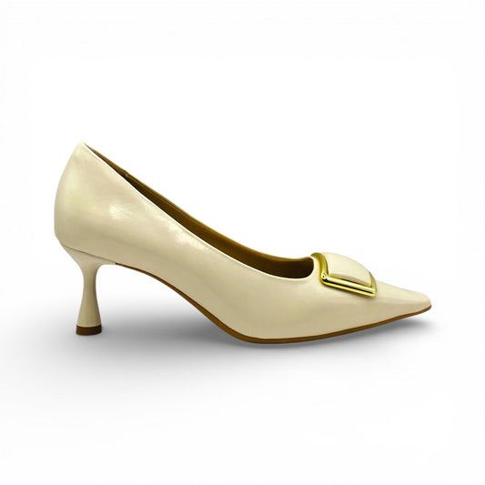 Scarpin Off White Acetinado e Fivela Luxo Lilian Soares