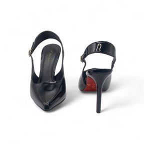 Scarpin Slingback Preto Verniz com Sola Vermelha Salto Médio - Lilian Soares