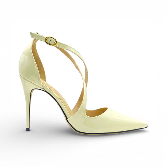 Scarpin Off White Verniz Tiras Cruzadas Premium Lilian Soares