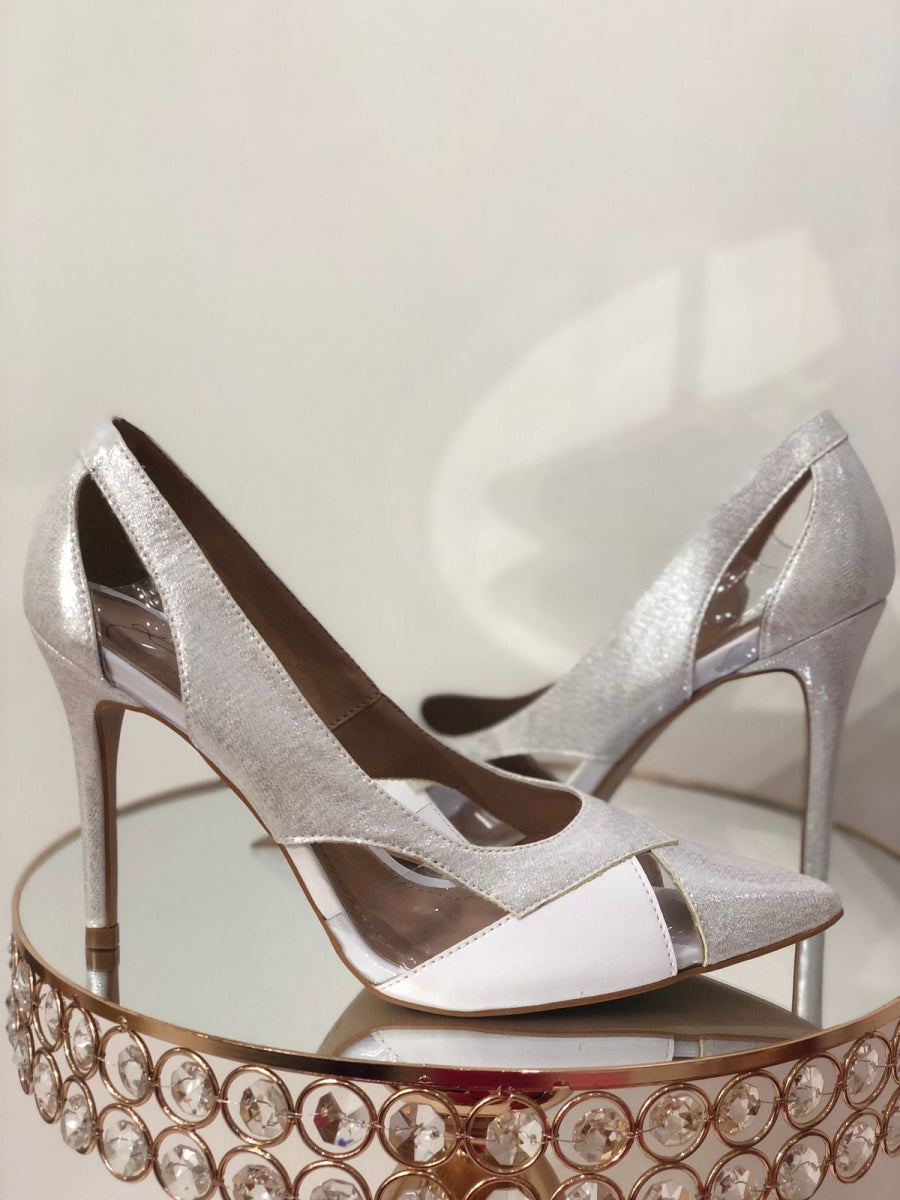 Scarpin Prata Branco Salto Alto - Lilian Soares