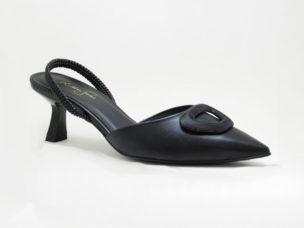 Scarpin Slingback Preto com Fivela Salto Baixo