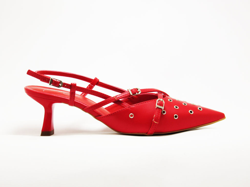 Scarpin Slingback Vermelho Salto Baixo - Lilian Soares