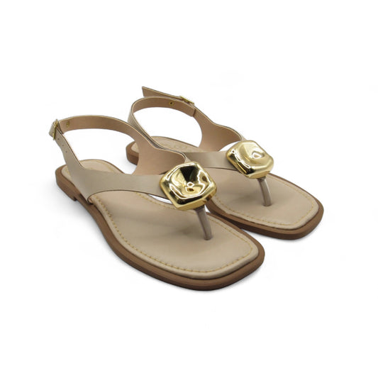 Rasteira Off White Enfeite Dourado - Lilian Soares