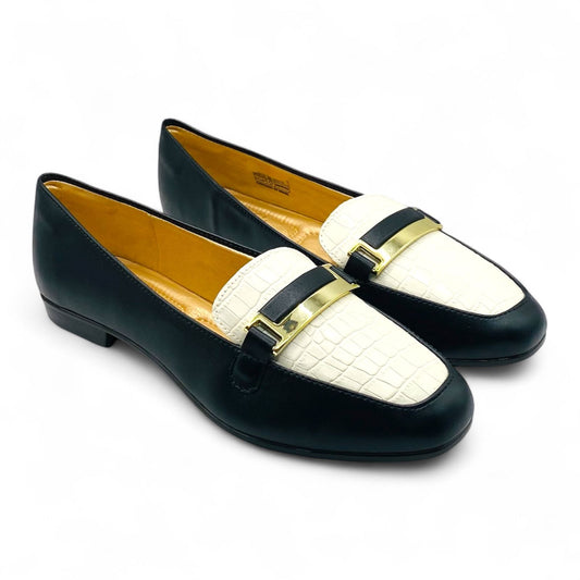 Loafer Preto e Branco com Bridão Dourado - Lilian Soares