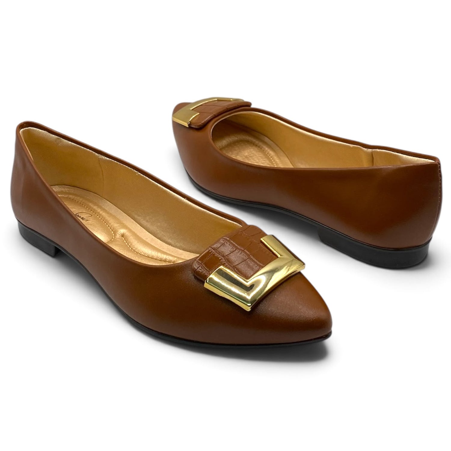 Sapatilha Mocassim Lilian Soares Caramelo Monograma Fivela Gel Confort