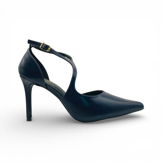 Scarpin Azul Marinho Acetinado com Tornozeleira Lilian Soares