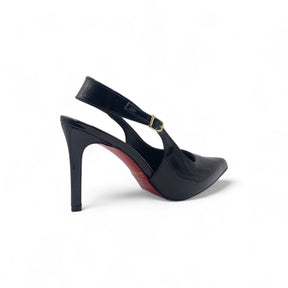 Scarpin Slingback Preto Verniz com Sola Vermelha Salto Médio - Lilian Soares