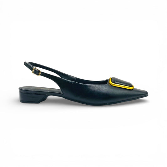 Slingback Preto com Salto Baixo e Fivela Lilian Soares