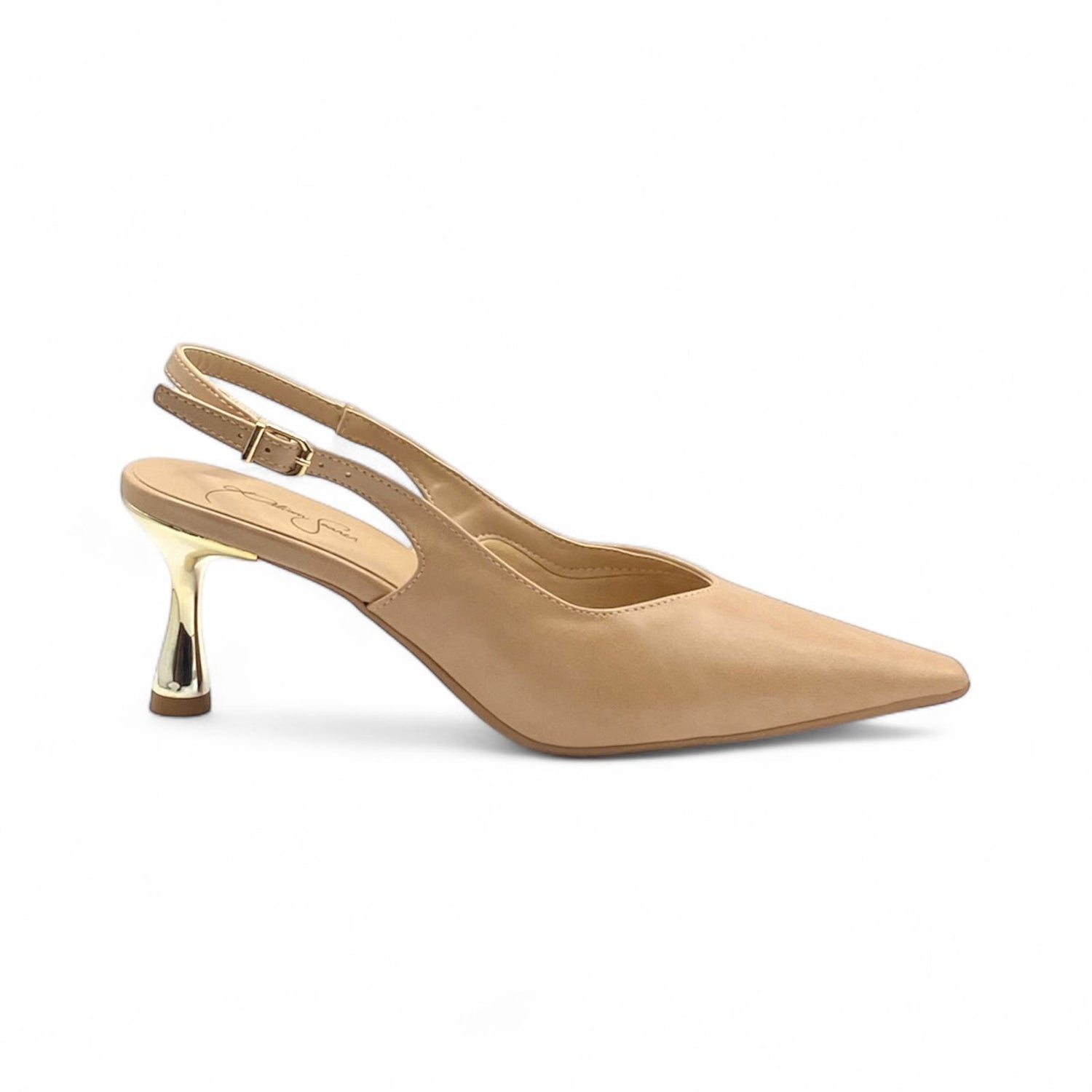 Slingback Nude Rose com Salto Dourado - Lilian Soares