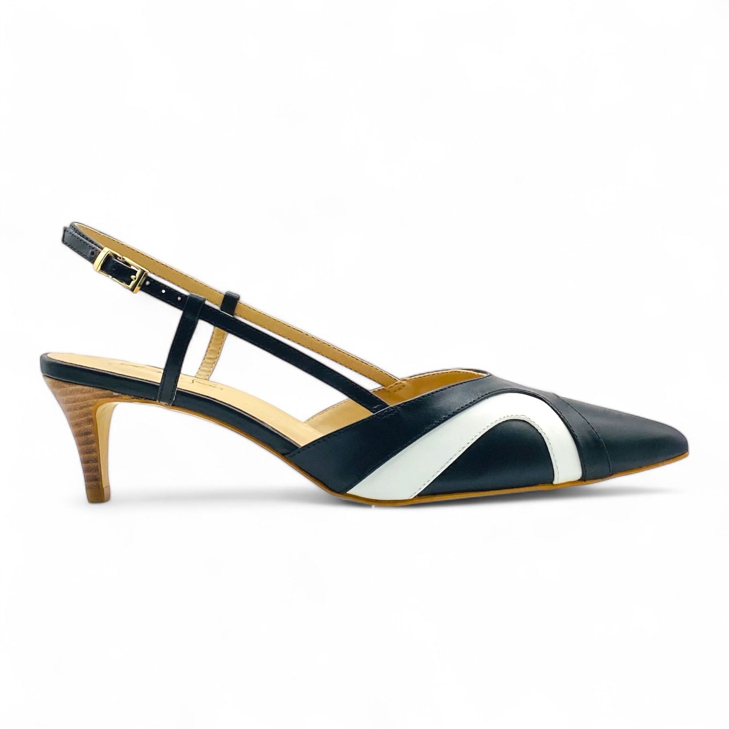 Scarpin Slingback Bicolor em Couro - Elegância do Preto & Branco | Lilian Soares