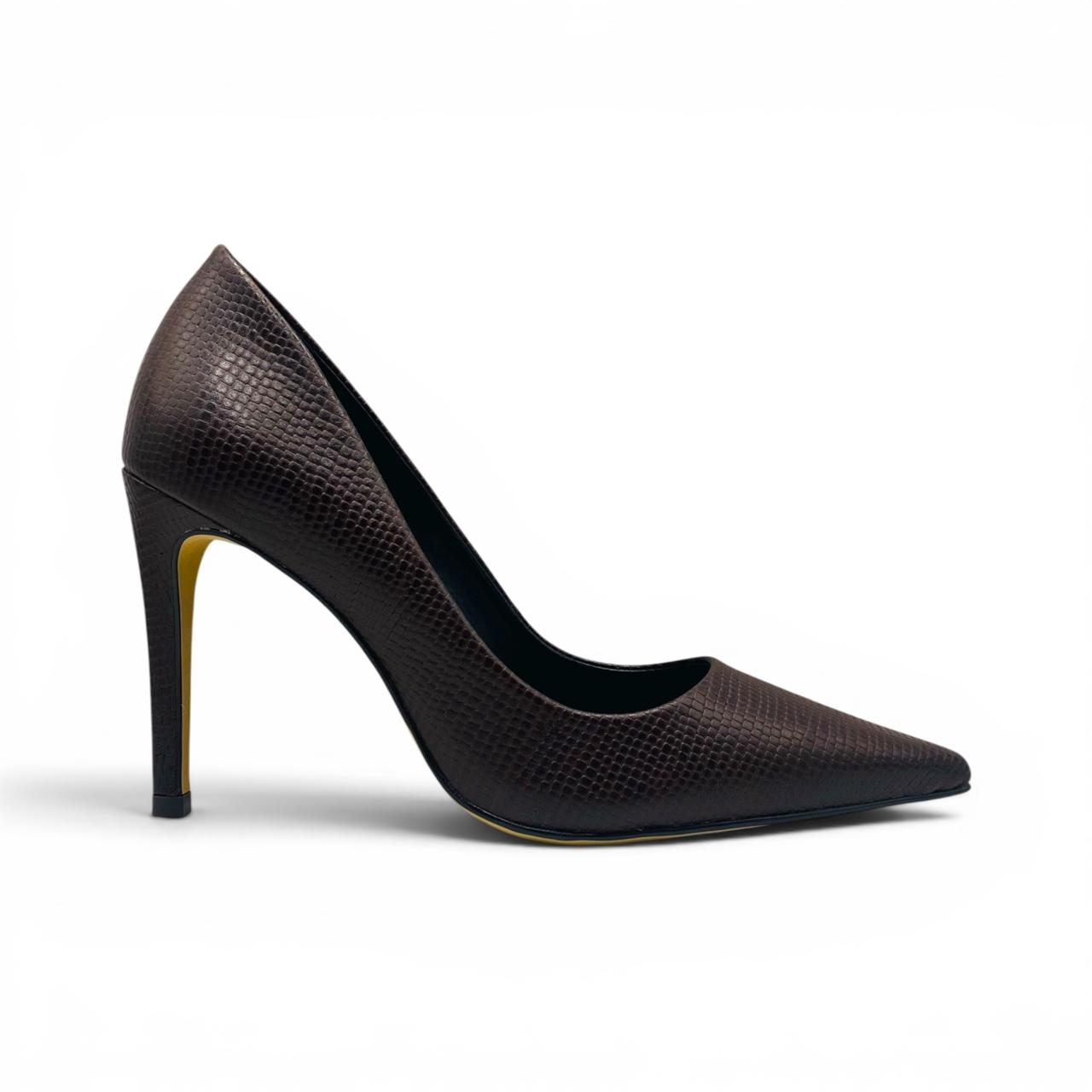 Scarpin Marrom em Couro Craquelado Lilian Soares