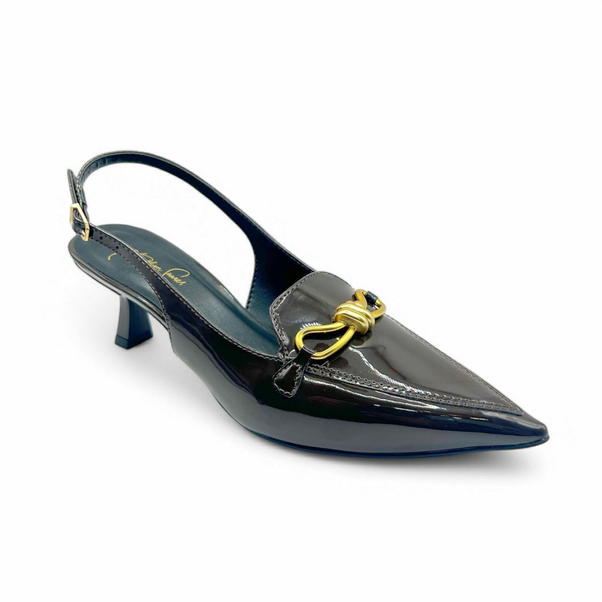 Slingback Marrom Café Verniz com Bridão Dourado - Lilian Soares