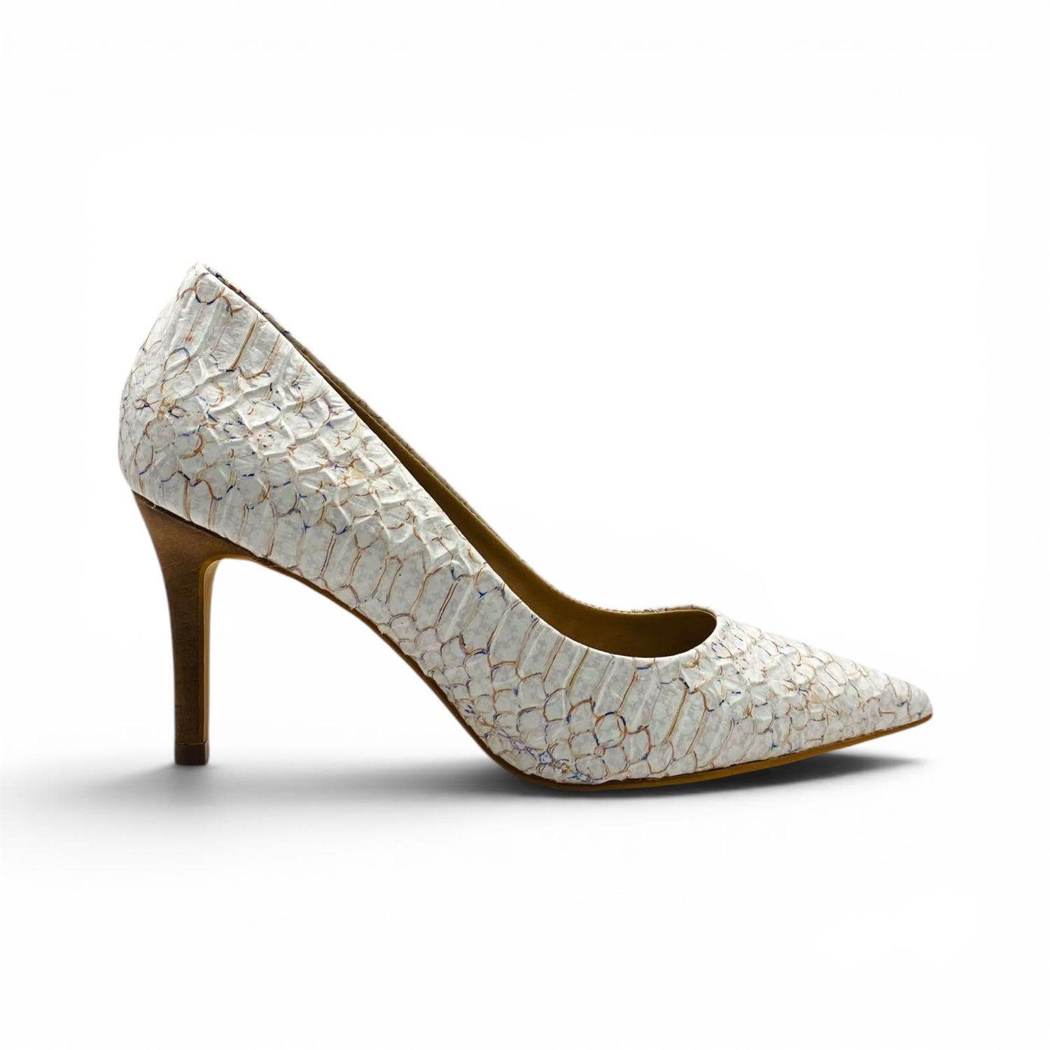 Scarpin Off White Snake em Couro com Salto Madeira 8cm