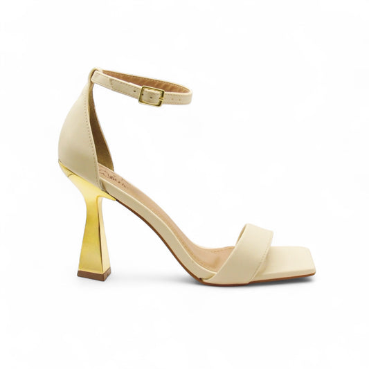 Sandália Off White com Salto Taça Dourado - Lilian Soares