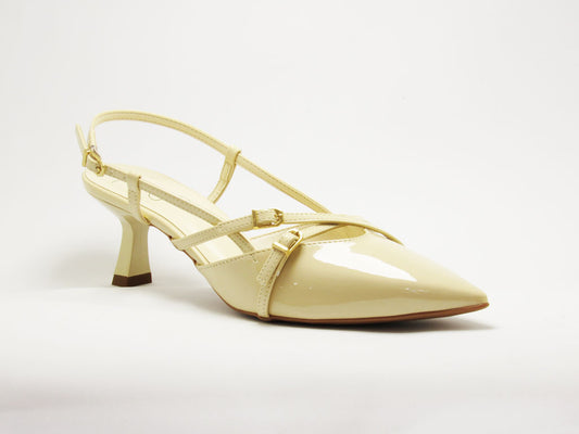 Scarpin Slingback Creme Verniz Salto Baixo - Lilian Soares