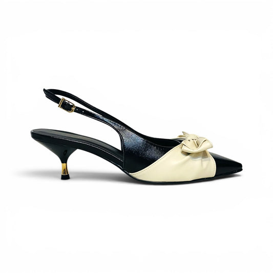 Scarpin Slingback Bi Color Laço Drapeado Salto Luxo Lilian Soares