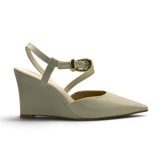Scarpin Slingback Off-White Salto Anabela com Fivela Lilian Soares