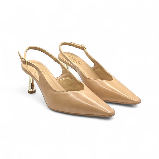 Slingback Nude Rose com Salto Dourado - Lilian Soares