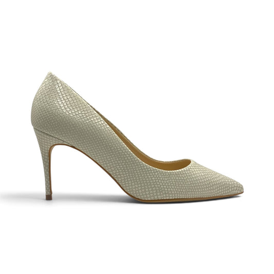 Scarpin Premium Off White Texturizado Salto Baixo em Couro Lilian Soares
