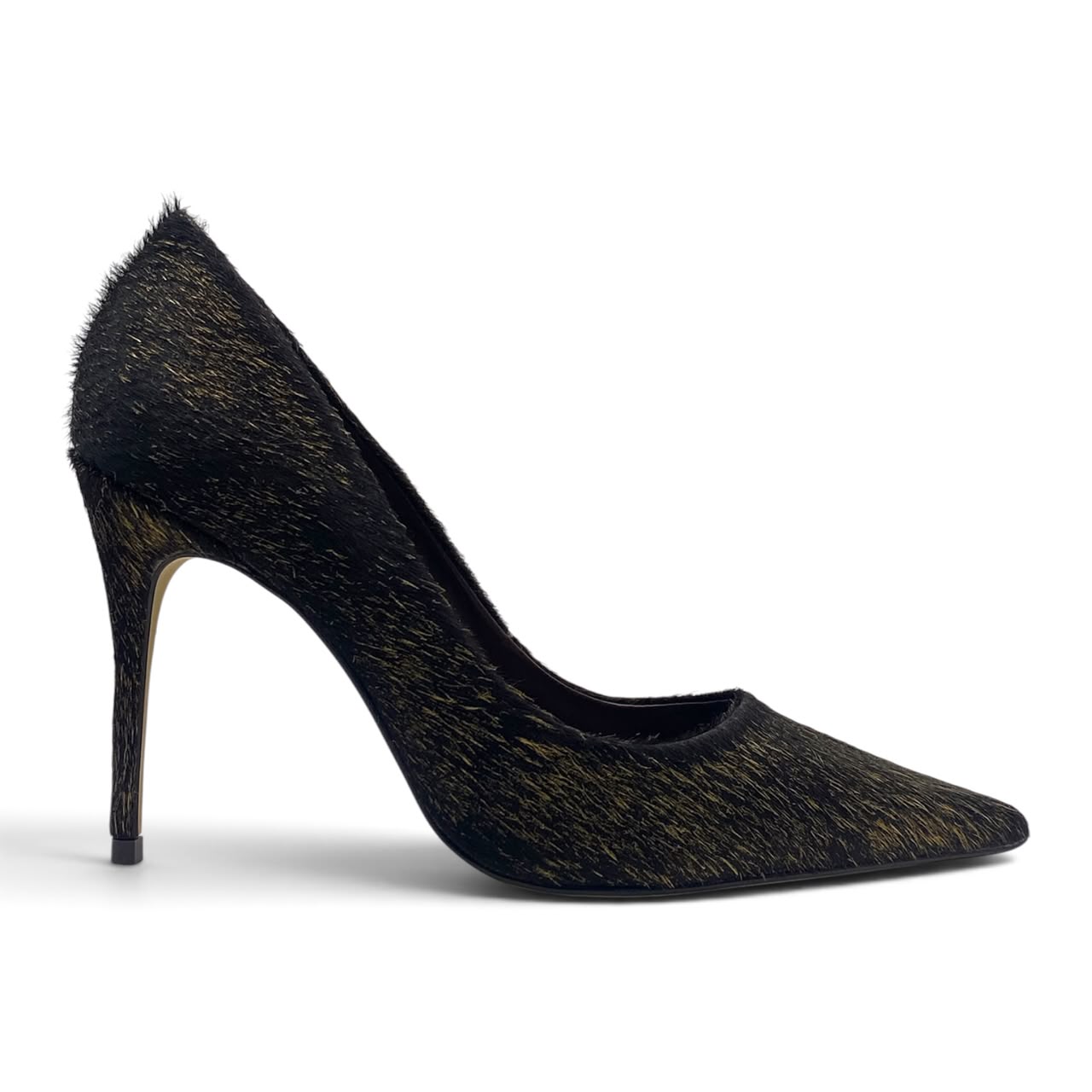 Scarpin Premium Marrom Pinhão com Dourado em Couro de Pelo Lilian Soares