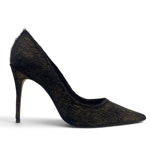 Scarpin Premium Marrom Pinhão com Dourado em Couro de Pelo Lilian Soares