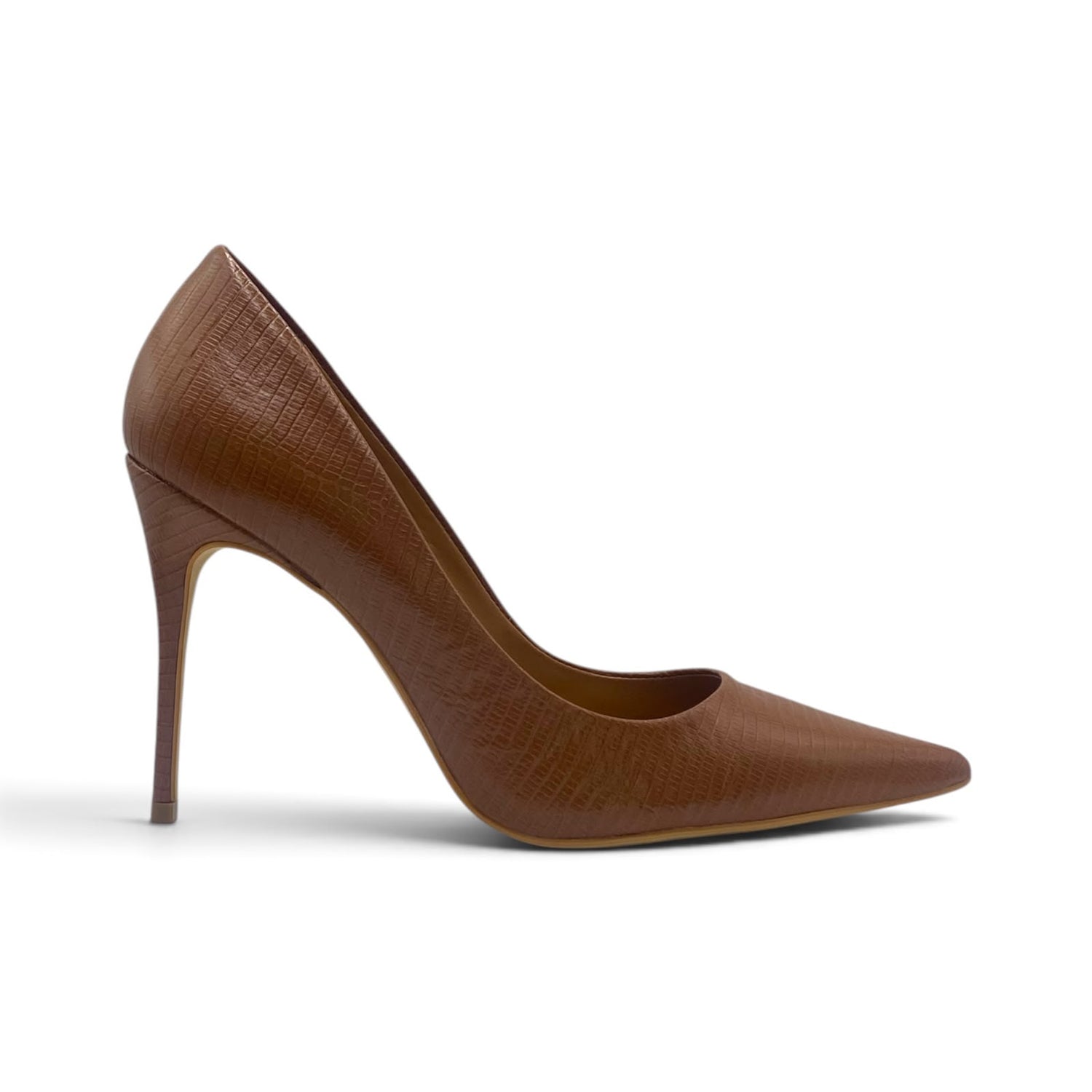 Scarpin Premium Marrom Texturizado em Couro Salto Alto Lilian Soares