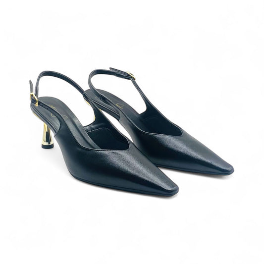 Slingback  Preto com Salto Dourado - Lilian Soares