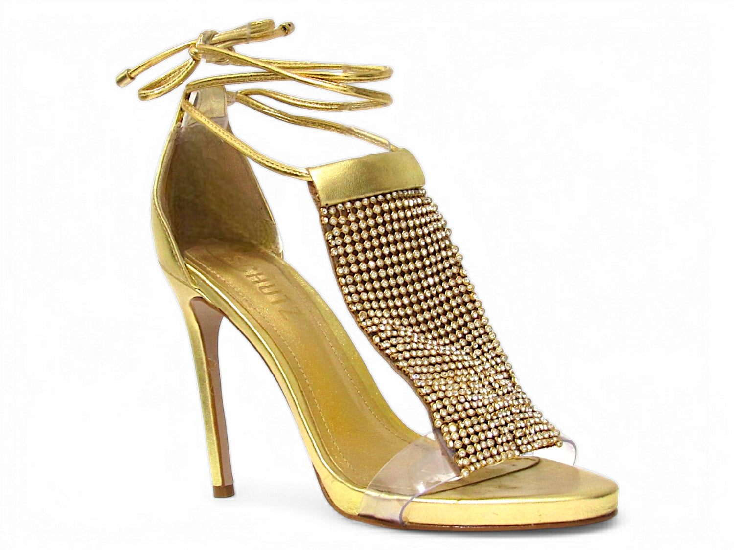 Sandália Dourada com Strass Schutz - Lilian Soares