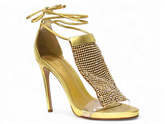Sandália Dourada com Strass Schutz - Lilian Soares