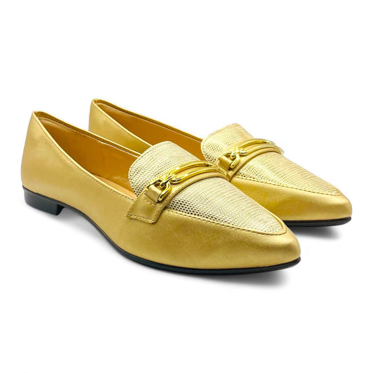 Loafer Dourado com Fivela Confort - Lilian Soares