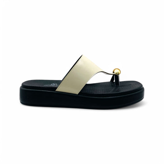 Sandália Papete Off White com anel Dourado - Lilian Soares