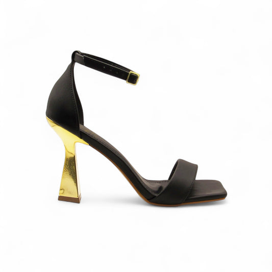 Sandália Preta com Salto Taça Dourado - Lilian Soares
