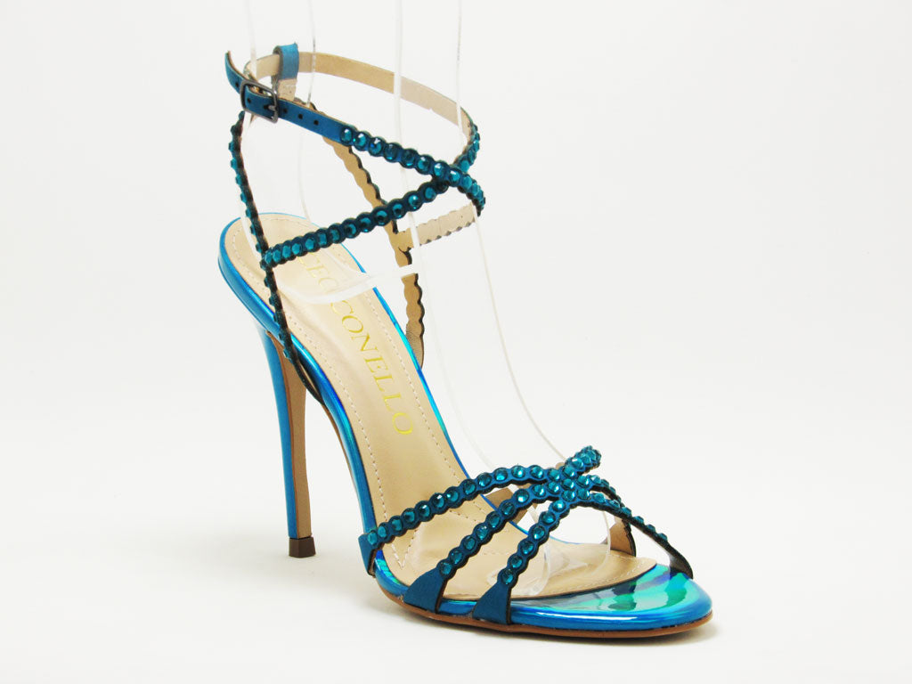 Sandália Ocean Azul Turquesa com Strass Cecconello - Lilian Soares