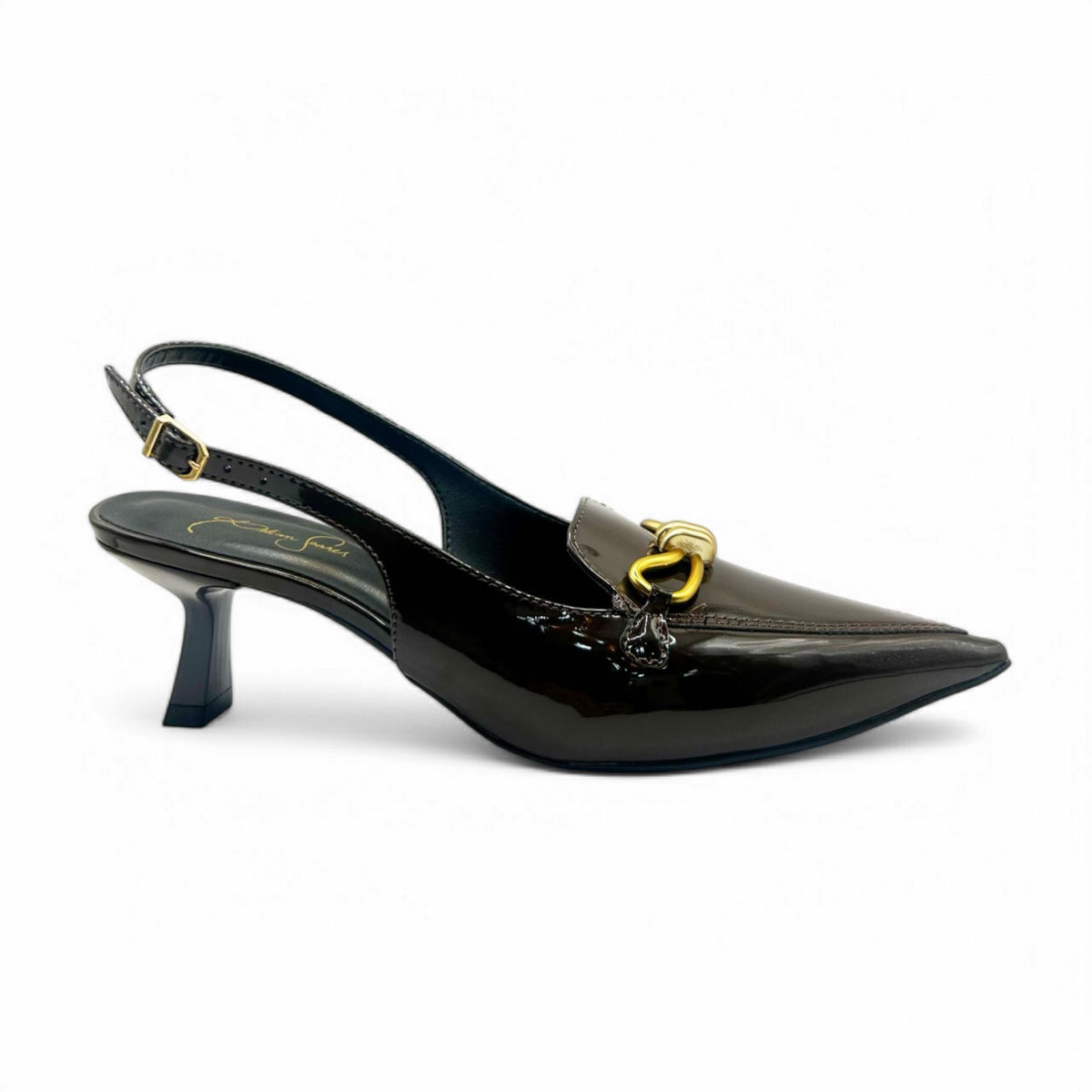 Slingback Marrom Café Verniz com Bridão Dourado - Lilian Soares