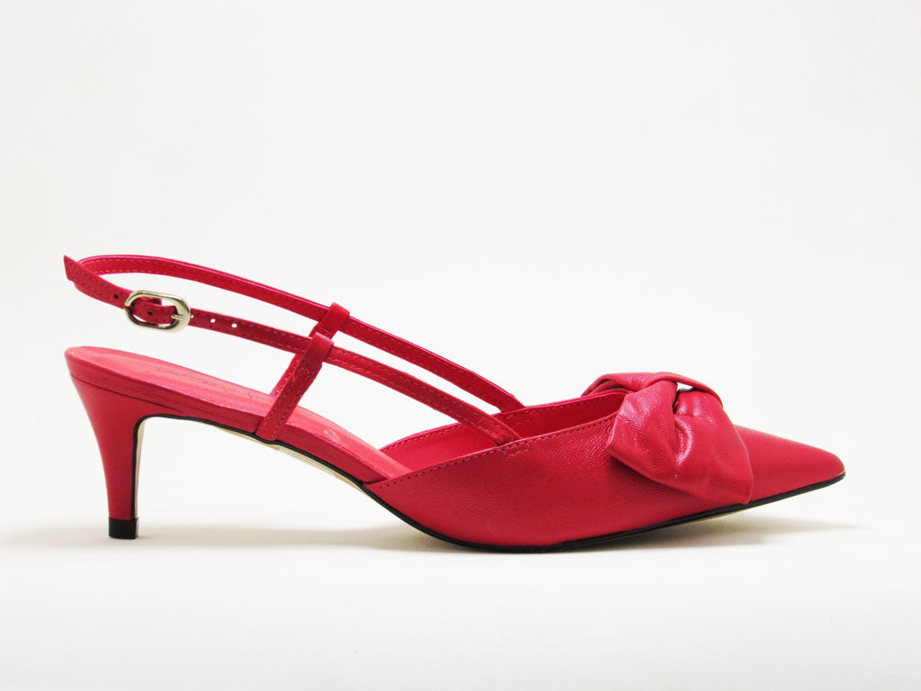 Scarpin Slingback Vermelho Cereja Laço Salto Baixo - Lilian Soares