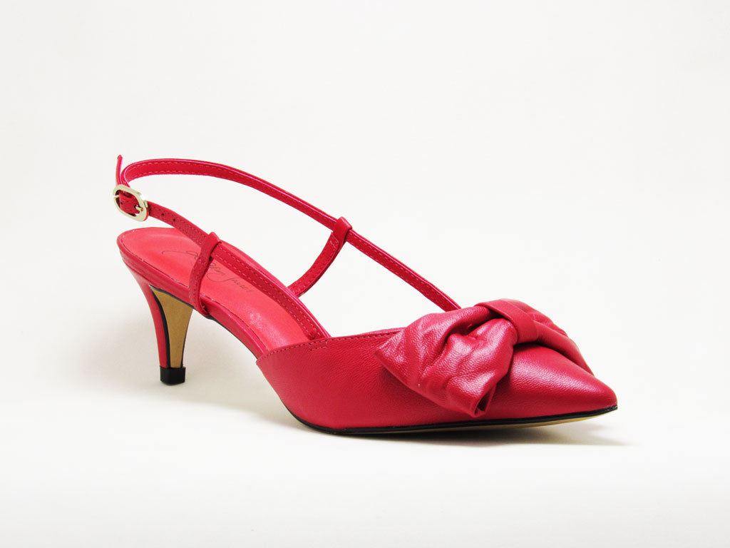 Scarpin Slingback Vermelho Cereja Laço Salto Baixo - Lilian Soares