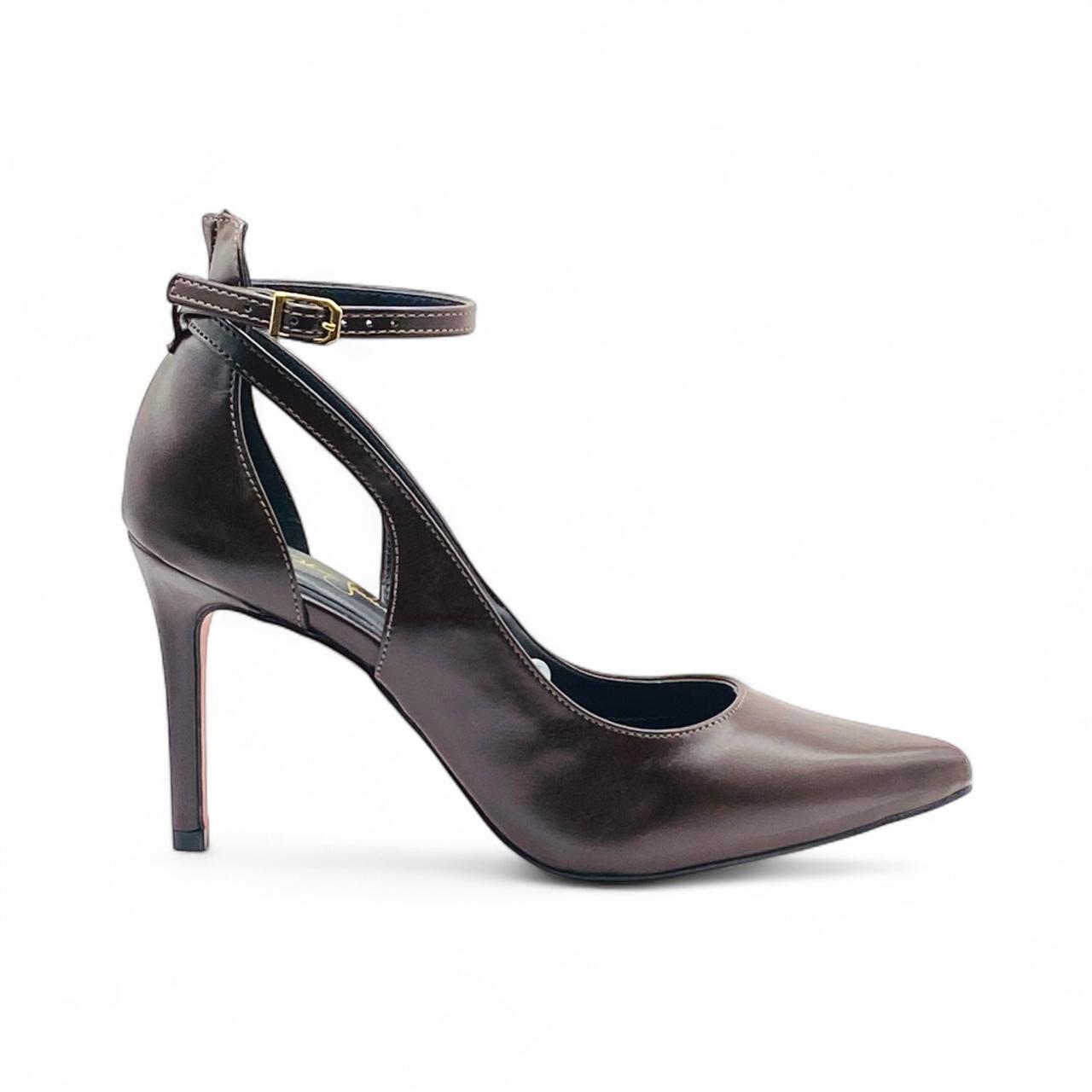Scarpin Tornozelira Marrom Salto 9cm - Lilian Soares