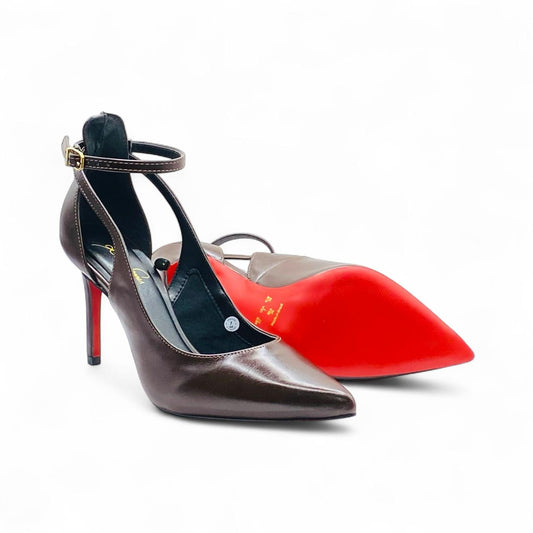 Scarpin Tornozelira Marrom Salto 9cm - Lilian Soares