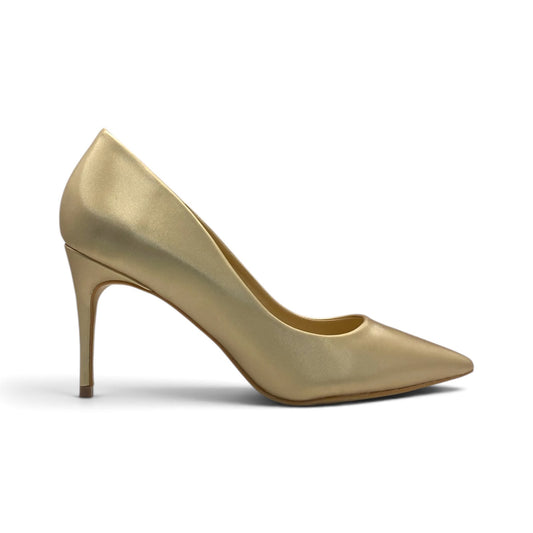 Scarpin Premium Champagne Dourado em Cetim Salto Baixo Agulha - Lilian Soares