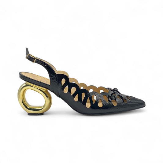 Scarpin Slingback Preto Corte a Lazer com Salto Arquitetônico Cecconello - Lilian Soares