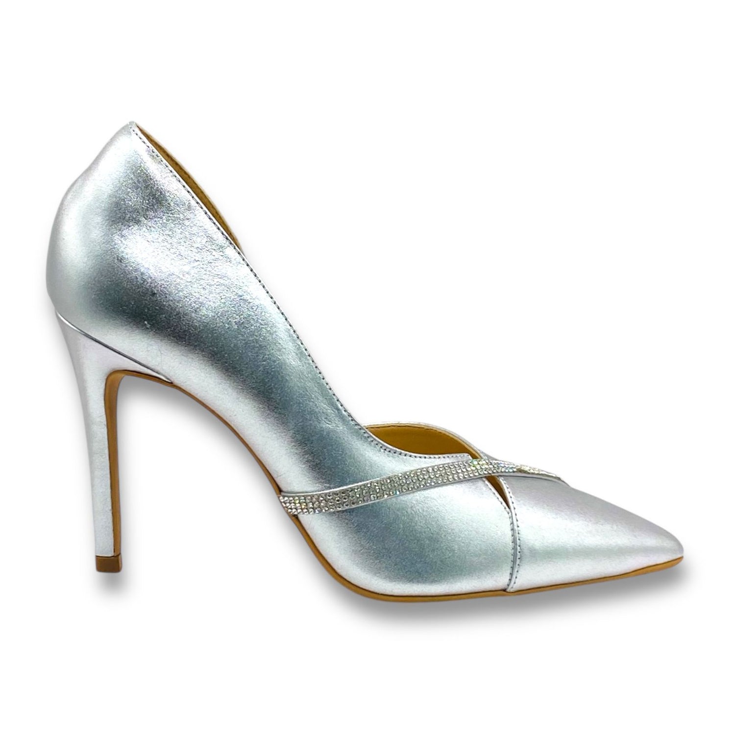 Scarpin Prata Strass Couro Lilian Soares